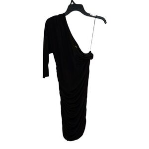 Express Black One-Shoulder Long Sleeve Ruched Mini Dress Size Medium